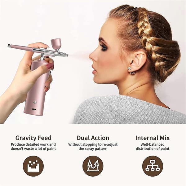 AirBrush Kit med luftkompressor Trådløst Airbrush Sæt til Makeup Modelmaling Neglekunst Kagepynt Barber B