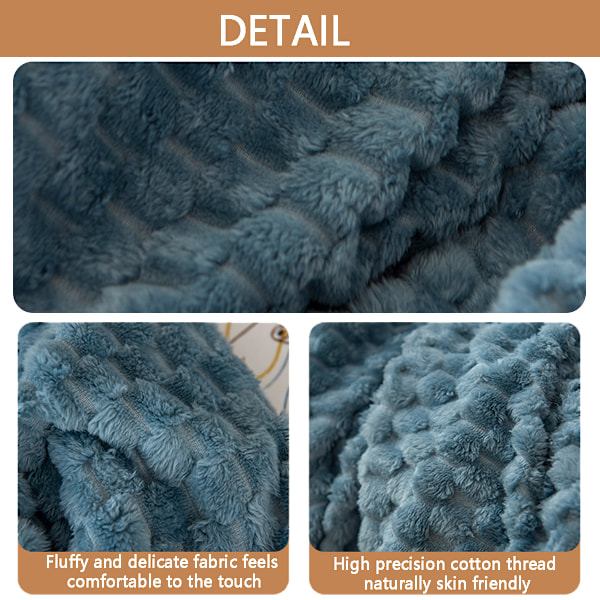 Flanell Fleece Pläd Hexagon Jacquard Dekorativa Mjuka Filtar för Hushåll, Camping och Resor, Supermjuk och Mysig blue