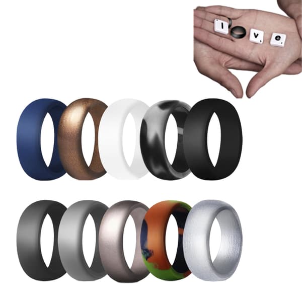 Silikon Vigselring för Män, 10-pack Prisvärda Silikon Gummiband Hållbara Bekväma Ringar, 8,7 mm Bredd - 2,5 mm Tjocklek