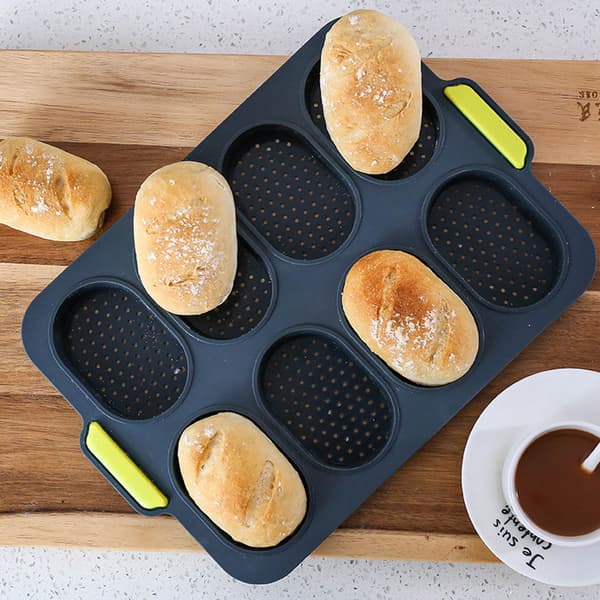 2-delt silikone baguette bageform sæt, non-stick franskbrødsforme, 8-rums form til sprøde baguetter