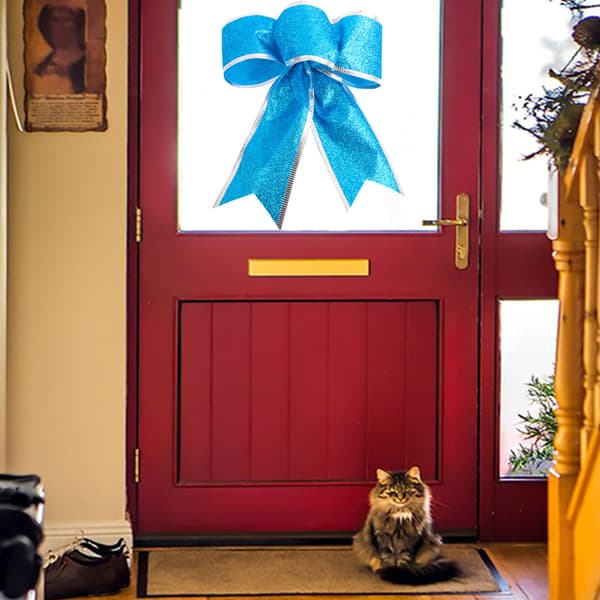 8 stk. glitter julekranssløyfe juletrepynt sløyfer til juleborddekor sky blue