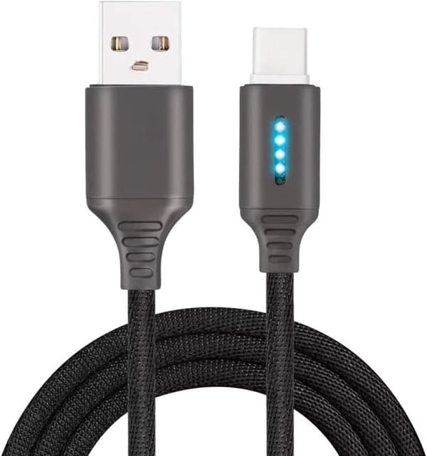 USB-C Snabbladdningskabel, Nylon Synkroniseringsdatakabel - Smart Automatisk Avstängningskabel för Samsung/Oneplus (Svart)