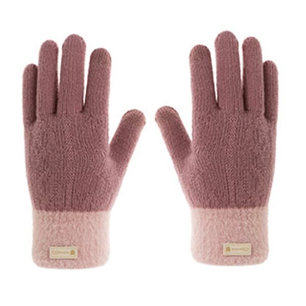 Dam Höst Vinter Handskar Dam Cykling Rader Varma Finger Solid Pekskärm Fleece Förtjockad Stickad pink