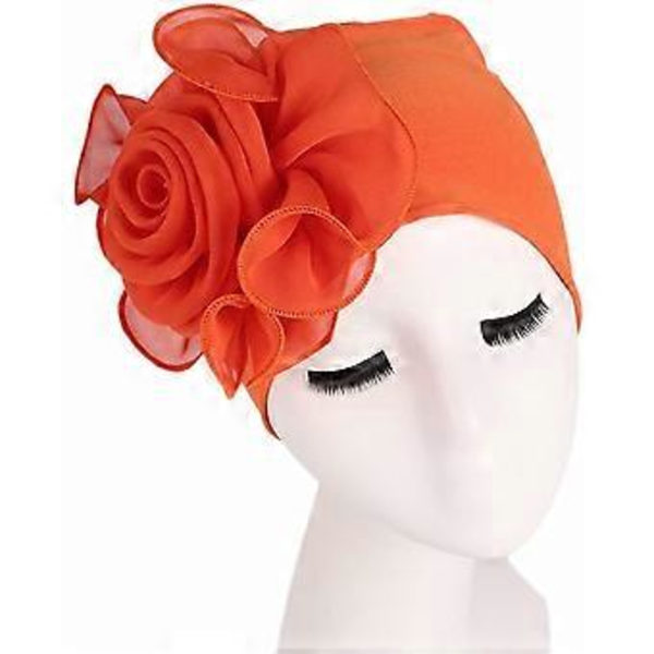 Elastisk hårlue med store blomster for kvinner - ladyorange
