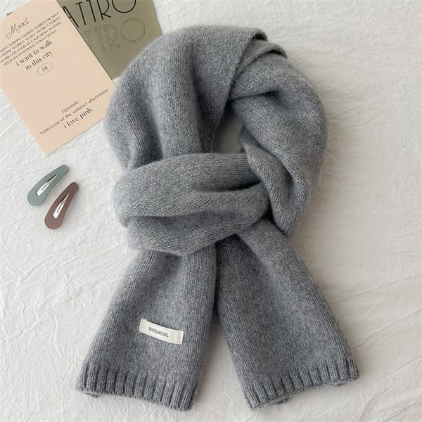 Stickad halsduk dam höst vinter enkel tjock varm studenthalsduk mode all imitation ull halsskydd gray