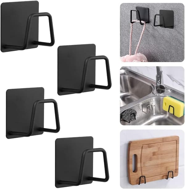 4 stk. sort svampeholder selvklæbende rustfrit stål 5*5*3,5 cm