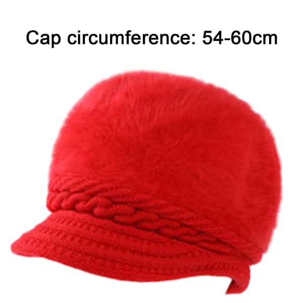 Varm, lös sittande vintermössa för damer med brätte, stickad basker, skull hat-mössor med visir Bright red