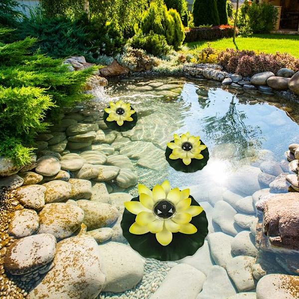 Flydende Lotus Solcellelampe Solcelle Lotusblomst LED Solcellelampe 28X8