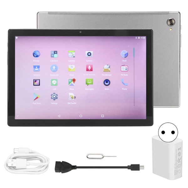 10-tums Tablet 8-kärnig CPU 6GB 256GB 6000mah Batteri För Android 11 2.4G 5G WIFI IPS Skärm Portabel Tablet 100‑240V Grå EU-kontakt