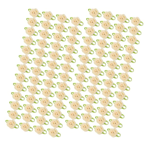 450 stk. Mini Båndrose Dekorasjonsbue Blomst med Bladpynt for DIY Søm Håndverk Beige