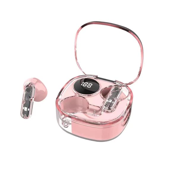 MAX20 Rosa Transparenta Trådlösa Bluetooth-hörlurar med Laddningsfodral med Digital Display (In-Ear)