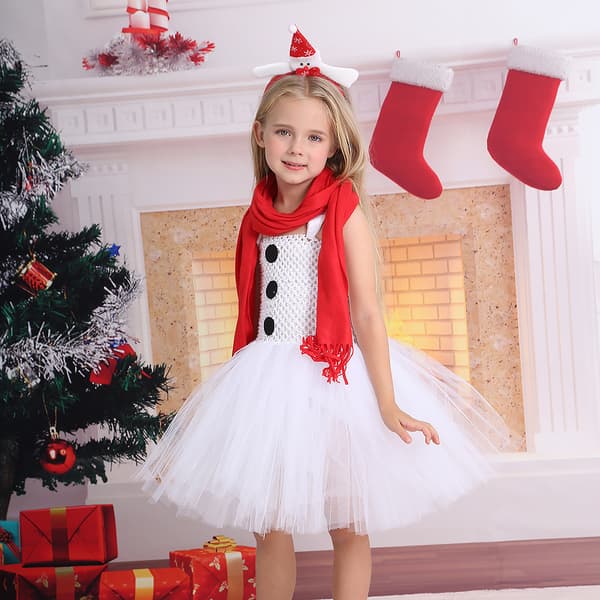 Barnkläder Jul snögubbe barnkostym Frozen Xuebao cosplay flickklänning 90cm
