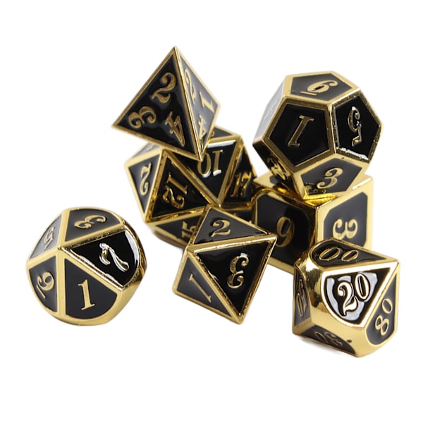 7 st Metalltärningar Mångsidiga Glänsande Portabla Hållbara Zinklegering Tärningsset för Bordsspel Imitation gold black
