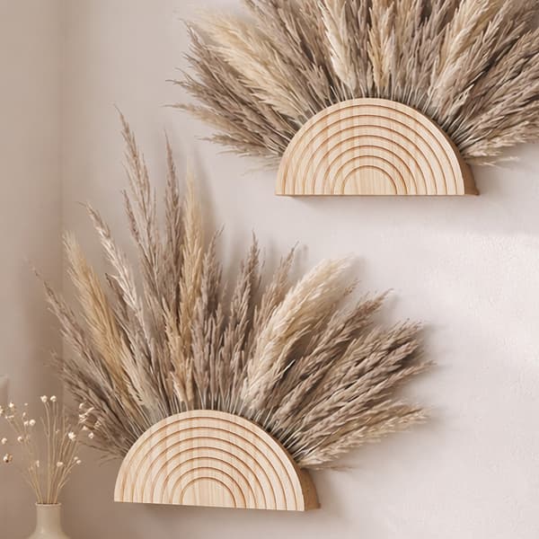 Semi-circular Wooden Vase Base with Wave Pattern, 2-pack – Decoration for Artificial Flowers and Dried Flowers