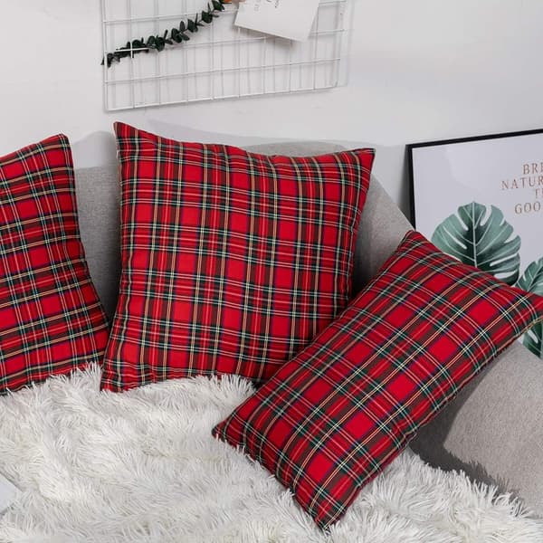 2-pack Röda Rutiga Kuddfodral Buffalo Check Prydnadskudde Fodral Tartan Kuddfodral för Soffa Heminredning Bomull Red 16 X 16