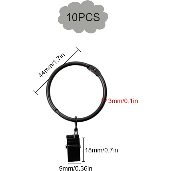 10 sorte gardinringe ydre diameter 44mm gardinklips elektropletteret