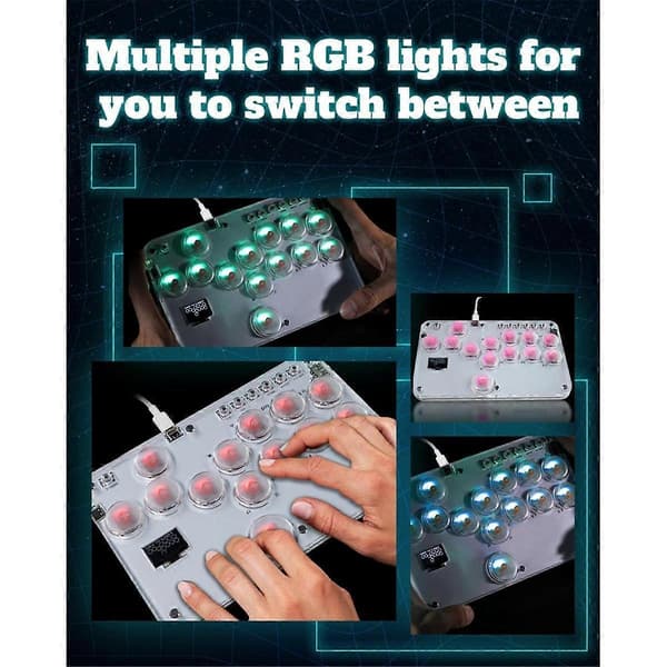 13-knappars arkadstickkontroll spaklös kontroll RGB Fight Stick PC Joystickkontroll Tangentbord
