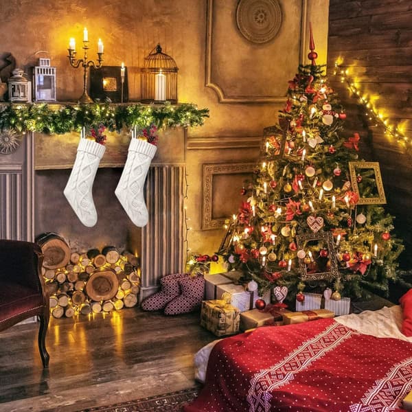 Julstrumpor, 2-pack kabelstickade stora strumpor, presenter och dekorationer Style 2