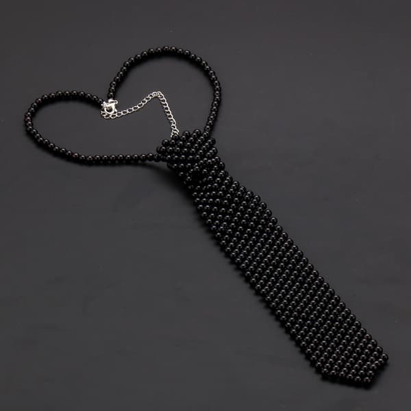 Vintage pärlhalsband i slipsstil black