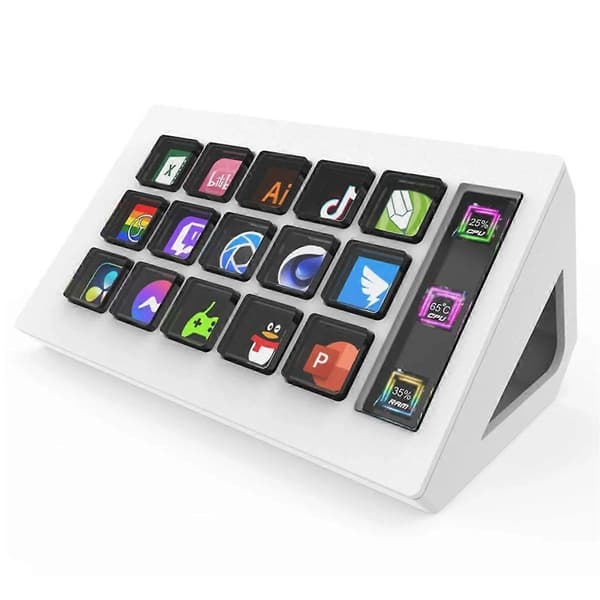 Til StreamDeck Visuelt Tastatur LCD-knap 15 Taster Live Indholdsskabelse Controller Brugerdefineret Knap til Windows/IOS (Hvid)
