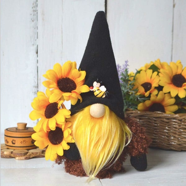 Sunflower Spring Gnome Mantel Display, Farmhouse Tiered Tray
