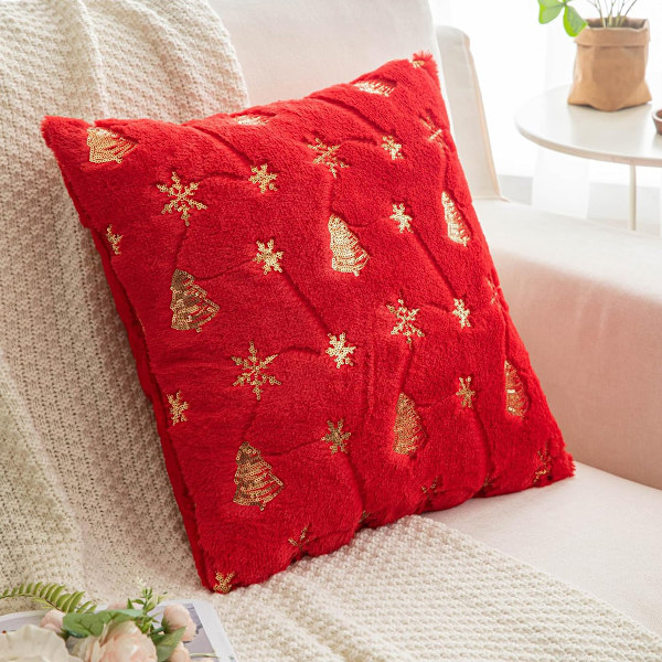 Julglitter plysch kuddfodral lätt lyx snö semester vardagsrum soffa dekoration Red gold