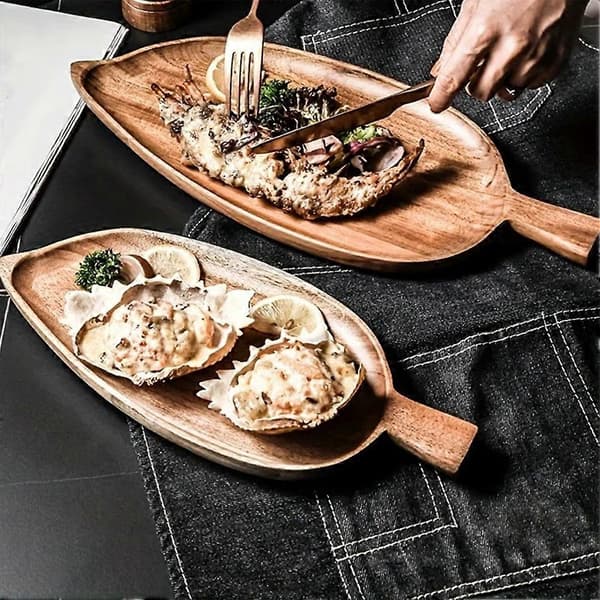 Träbricka Lövformad Eftermiddagstebricka Västerländsk Sushibricka Dessert Fruktbricka Matbricka Trä Vattentät Liten