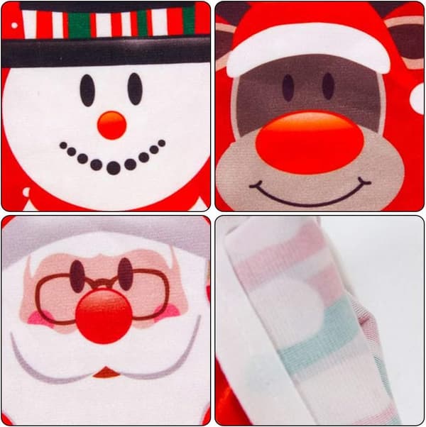 Lyxig design: Söta julmotiv vinflaskpresentpåsar, 6 st, återanvändbara med mjukt varmt tyg, passar för standardflaskor, polyester