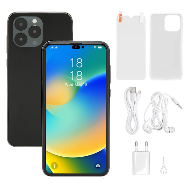 Olåst Smartphone 6,1 tum 4G-nätverk 4GB RAM 64GB ROM Ansiktsupplåsning Mobiltelefon för Android 11 100–240V Svart EU-kontakt