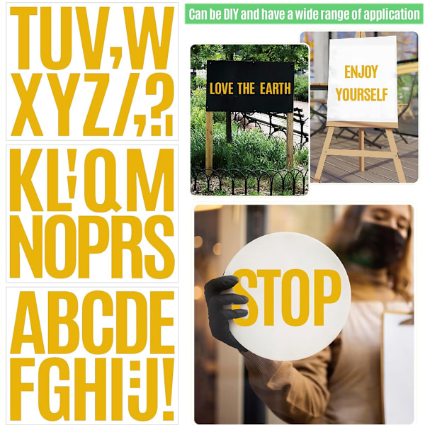 1 set 24 ark stora bokstavsdekaler, 10 cm anslagstavla bokstäver, vinyl självhäftande bokstäver för anslagstavlor, självhäftande bokstäver för bulletin Yellow