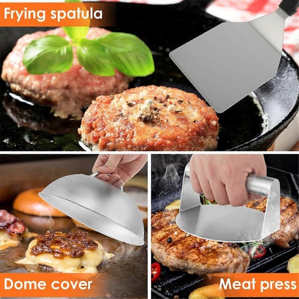Smashed Burger Kit - Burgerpresse og metalspatel til madlavning på flad grill, perfekt hamburgerbøfformer
