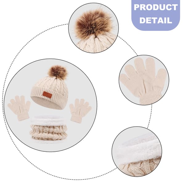 1 sæt børns vinter tredelte hat, halstørklæde, handsker, tredelt efterår og vinter ny enkelt kugle babyhat