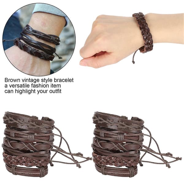 2 uppsättningar retroflätat armband handledsband i kohud, handstickad dekoration för män