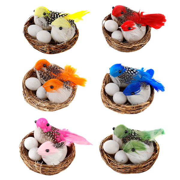 6 Set Påsk Konstgjorda Fågelbon Ägg Dekor Simulerade Skumfåglar Fjäderfåglar Hantverk DIY för Påsk Hem Ornament Trädgårdsarbete Naturdekoration