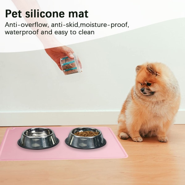 Silikonmatta för husdjursfoder Hund Katt bordstablett med upphöjd kant pink