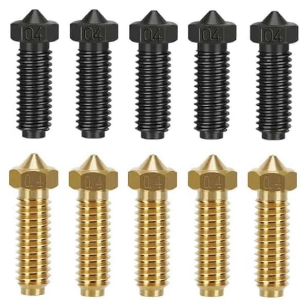 3D-printerdysekit til 2 - Inkluderer 5 stk. dyser af hærdet stål + 5 stk. messingdyser 0,4 mm