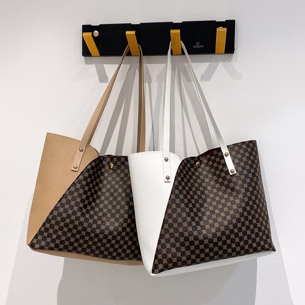 Fashion Tote Damväskor Damernas Shoppingväskor Trendiga Hundratals Mammaväskor (Vit med kaffe)