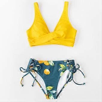 Bikini badedragt til kvinder med kryds foran og snøre, todelt, lille (M grøn)