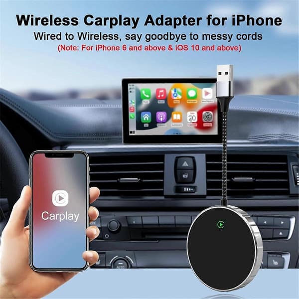 Langaton Carplay-sovitin, Carplay-langaton sovitin Päivitys Plug & Play Muuntaa langallisen langattomaksi CarPlay-sovittimeksi autoon