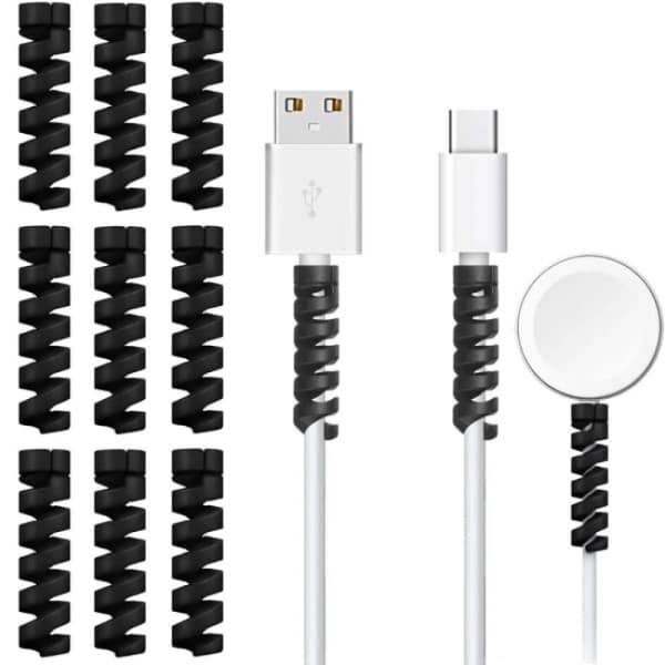 5-pak USB-kabelbeskytter - Sort Sort