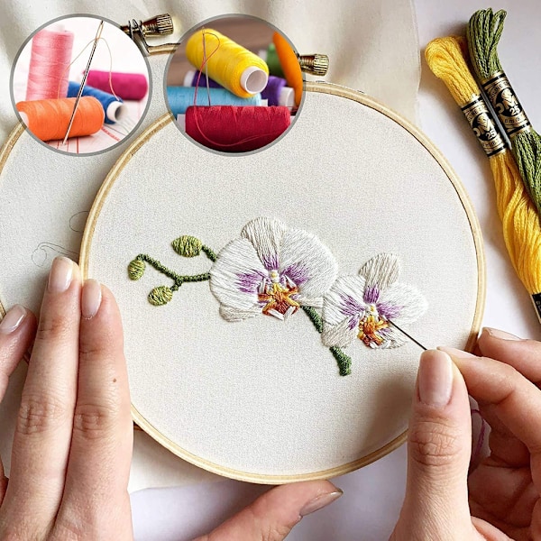 Broderisats, 100 färgade trådar, bärväska, flera tillbehör