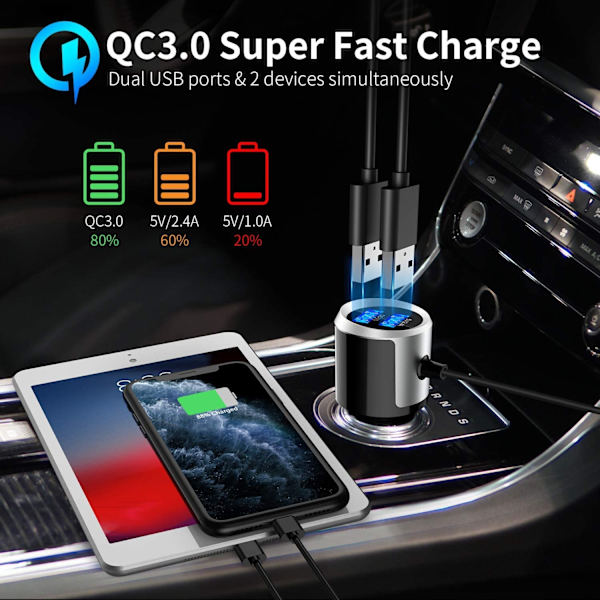 INF Trådløs FM-sender til bil Bluetooth 5.0 QC3