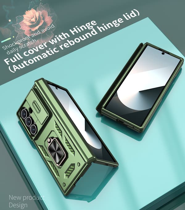 Kameradeksel med pop-up og ringstativ for Samsung Galaxy Z Fold 6 Olive Green