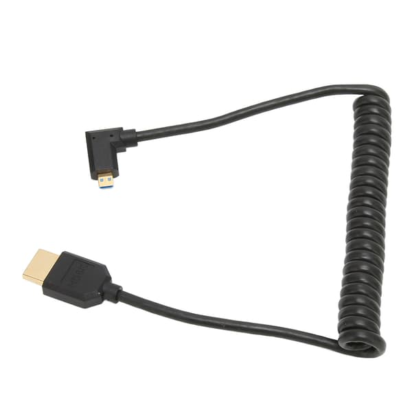 Micro HDMI till HDMI-kabel, rätvinklig HDMI-adapter, guldpläterade kontakter för signalintegritet, spiralkabel stöder 8K 48Gbps, Plug and Play