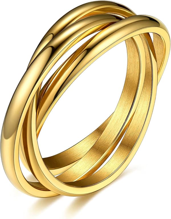 Sammenlåsende båndringe til kvinder, stabelbare krydsringe i rustfrit stål i sølv/guld/rosaguld/sort tone, minimalistisk