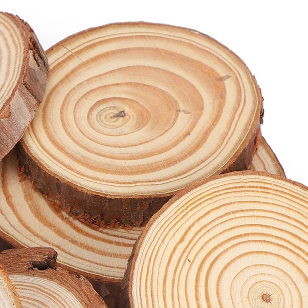 Naturliga träskivor, oavslutade träcirklar rustikt trä med bark solida stockskivor hantverk träkit för DIY hantverk julgransprydnader, förslipade