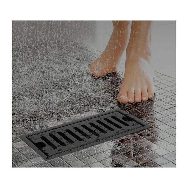 Rektangulær gulvafløb, 20×10cm sort rustfrit stål langstrakt