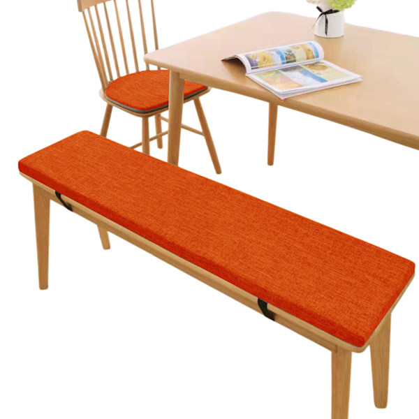 Bänkdyna i linne, halkfri stolsdyna, skobänksdyna med bindningsspänne, orange färg Style 3