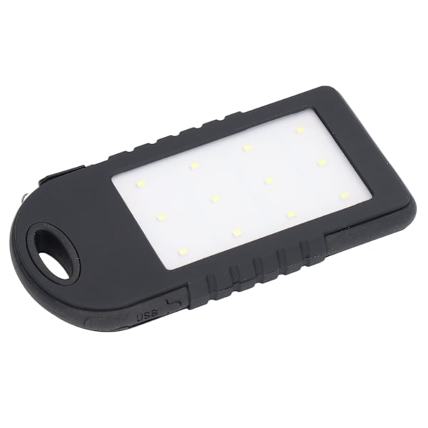 Solcellsladdare 5000mAh Bärbar Laddningskraftbank med 12LED Ficklampa för Utomhuscamping Fiske Svart