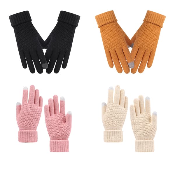 4 par dame vinter touch screen handsker varme fleeceforede strikkede handsker elastisk manchet vinter teksting handsker